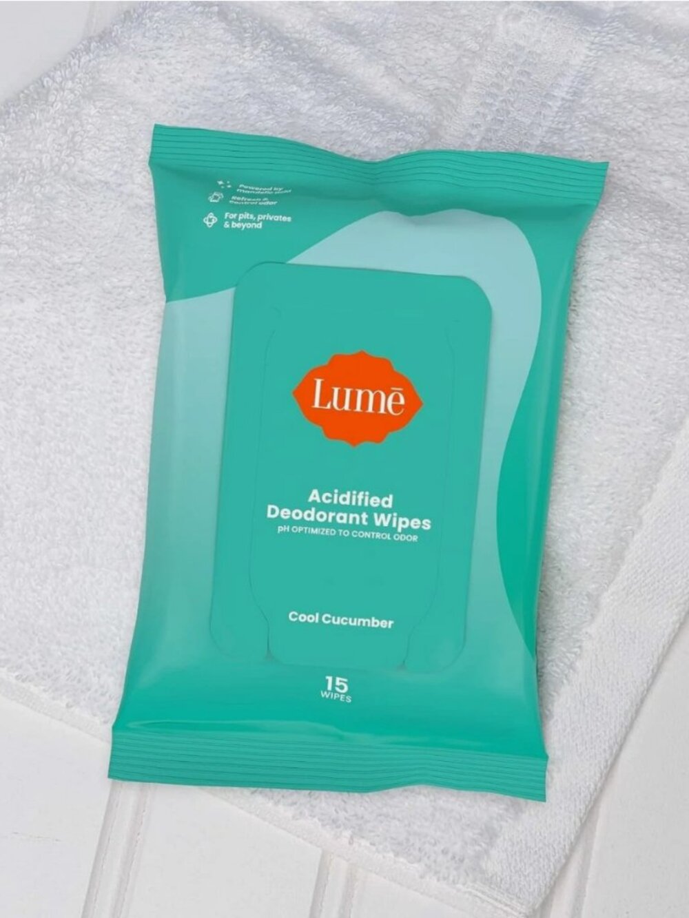 Lume Deodorant Wipes, Body & Underarm Cleansing Wipes, 15 Ct, Cool Cucumber